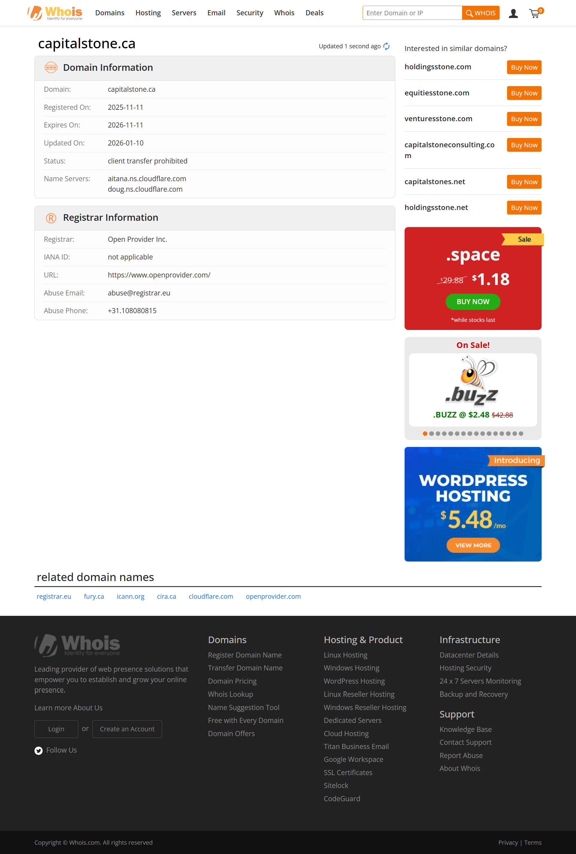 Whois lookup results