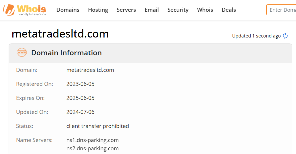Whois lookup results