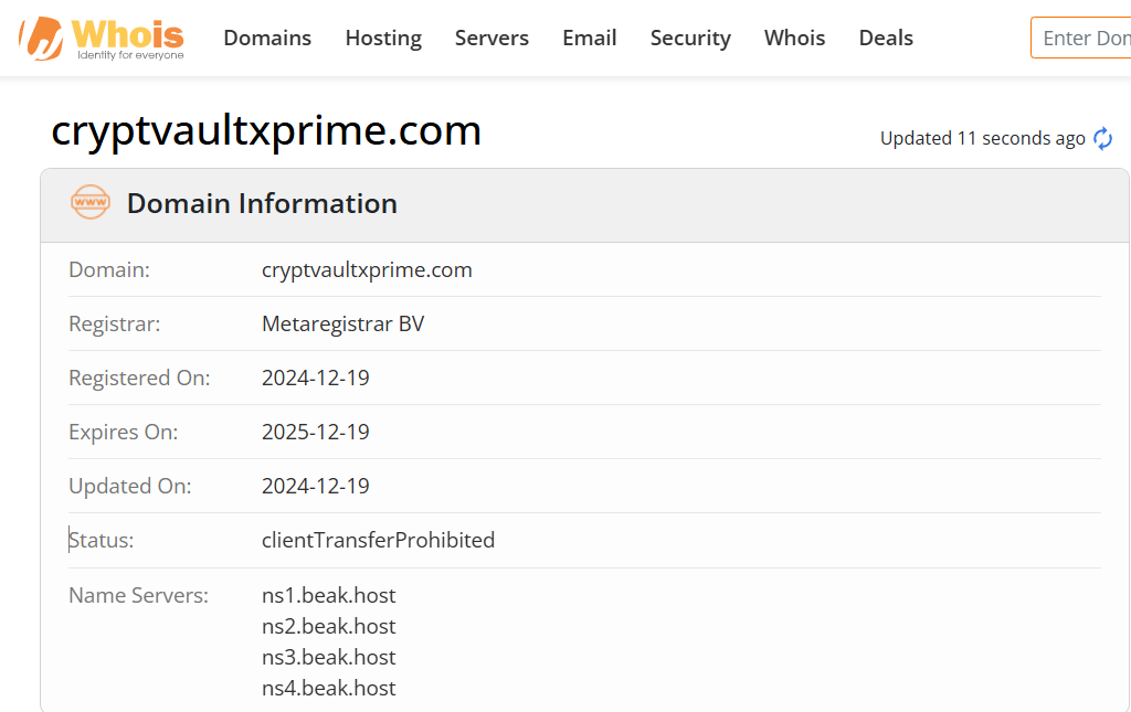 Whois lookup results