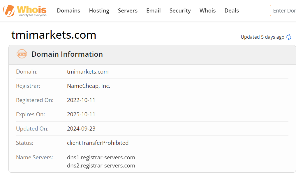 Whois lookup results