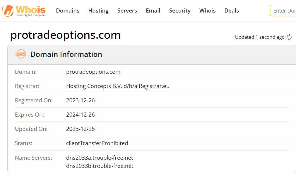 Whois lookup results