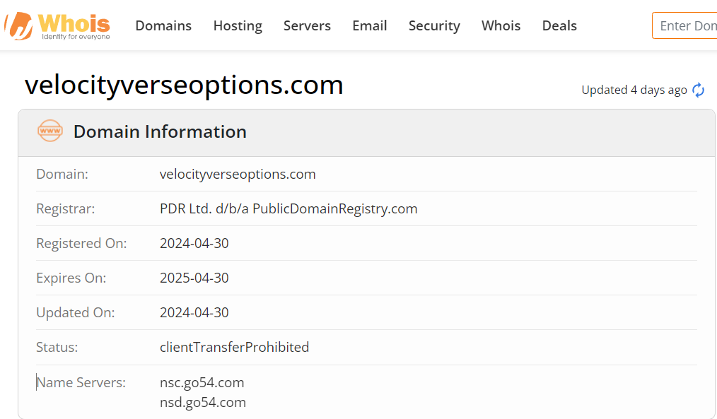 Whois lookup results
