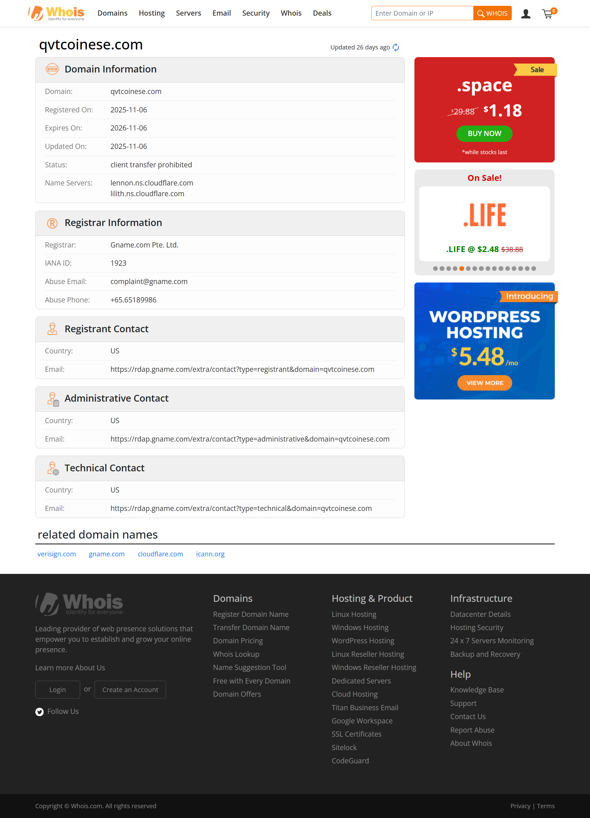 Whois lookup results