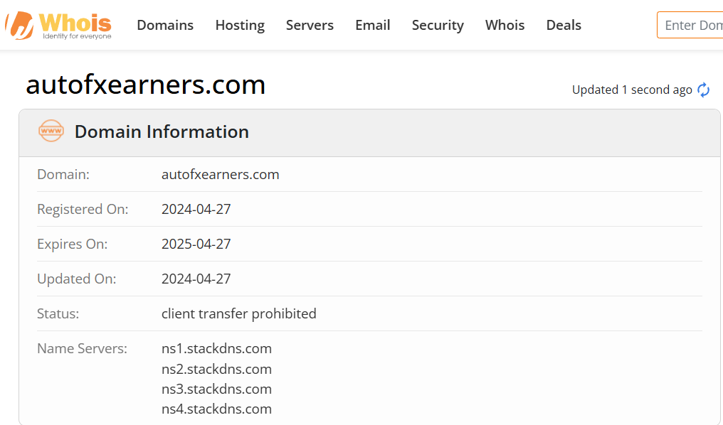 Whois lookup results