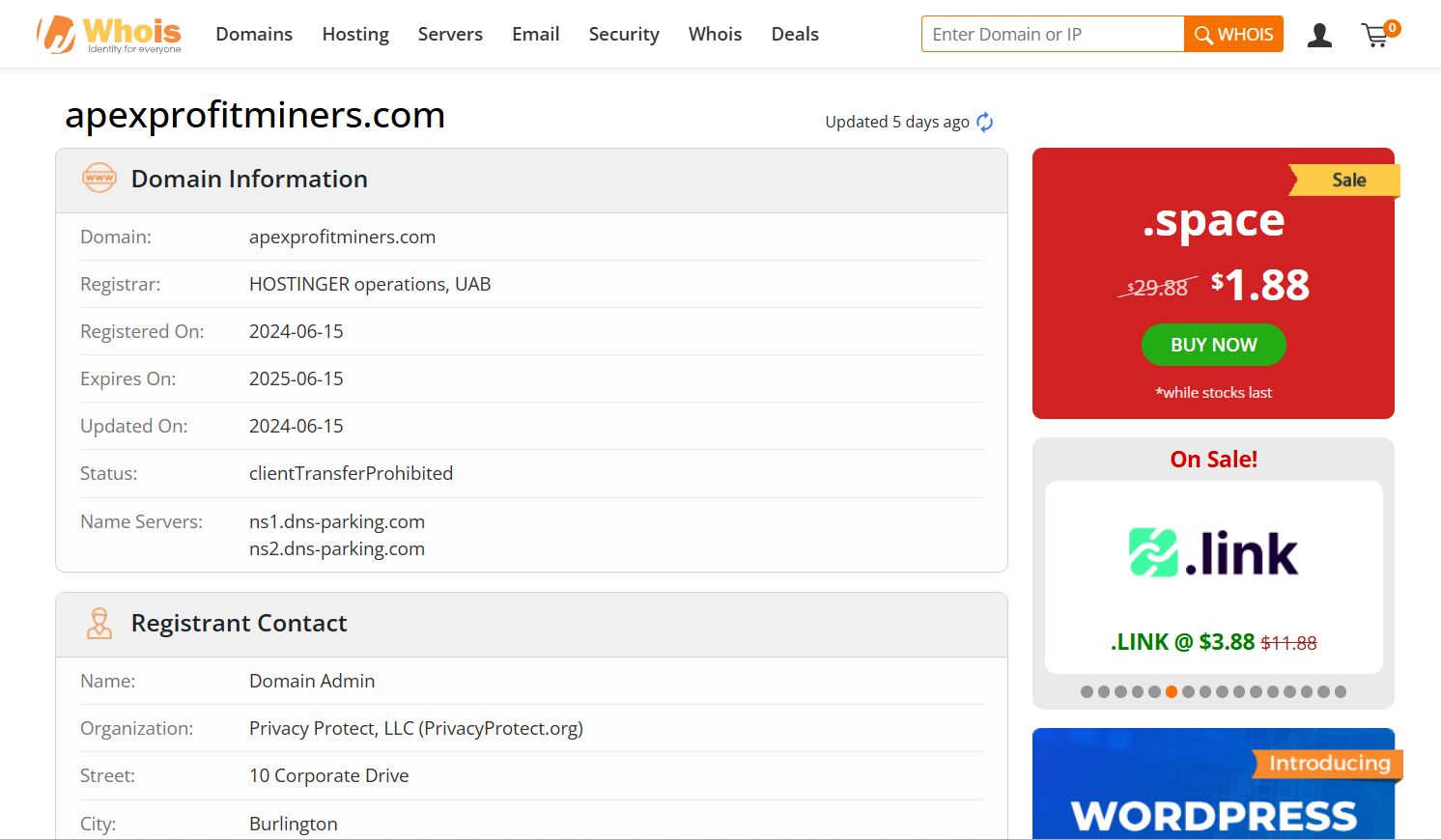 apexprofitminers.com whois