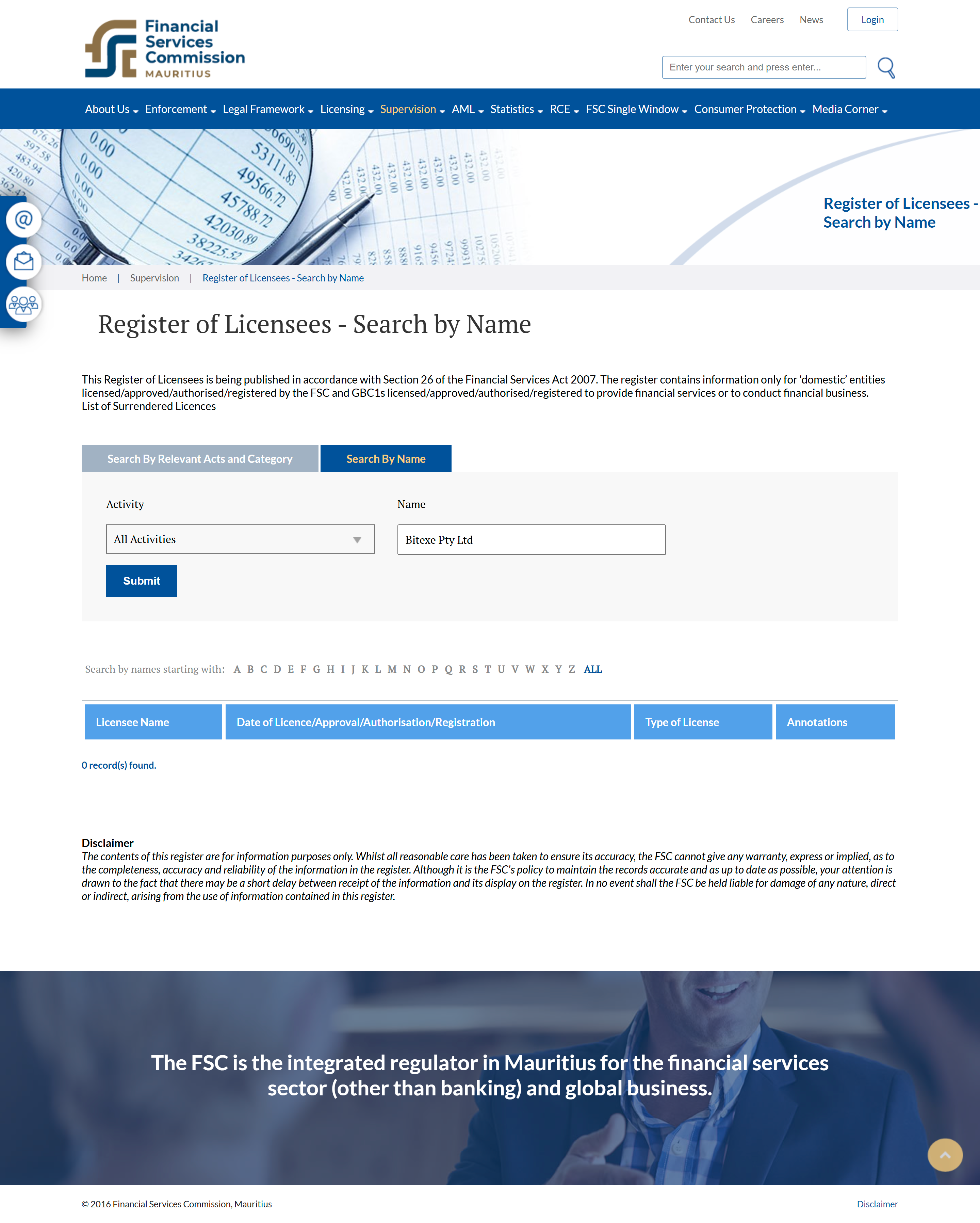 Financial Services Commission, Mauritius office website