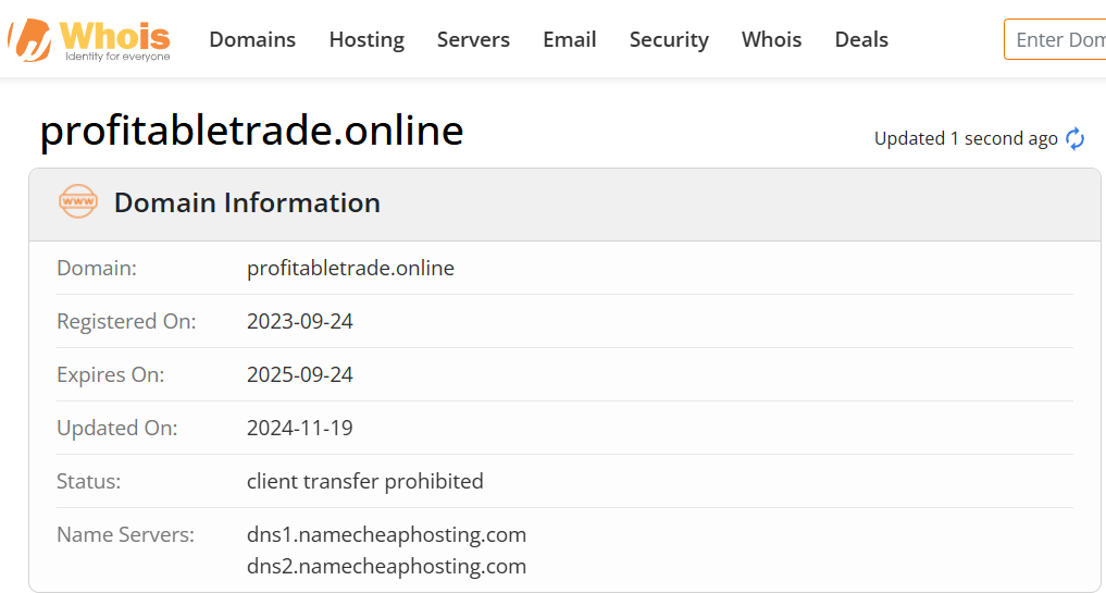 Whois lookup results
