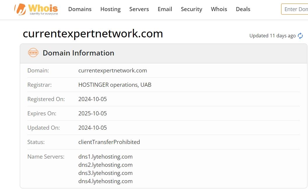 whois domain time of Current Expert Network