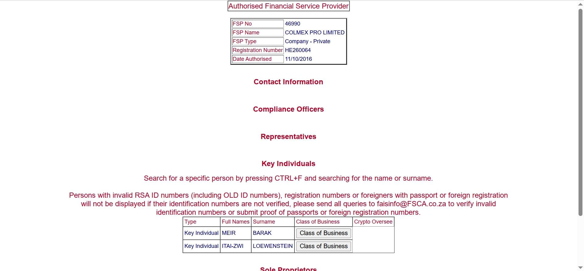 FSCA Inquiries