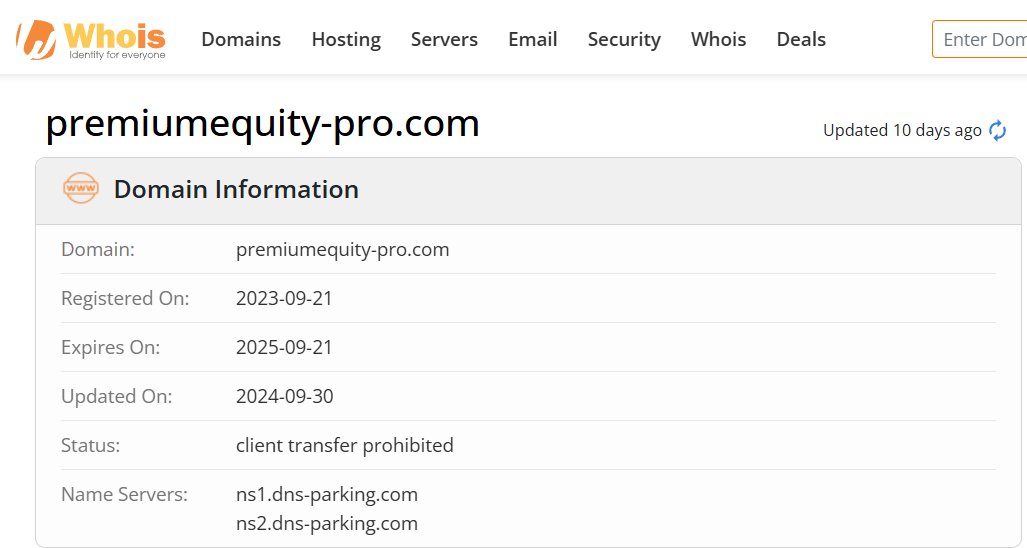 Whois lookup results