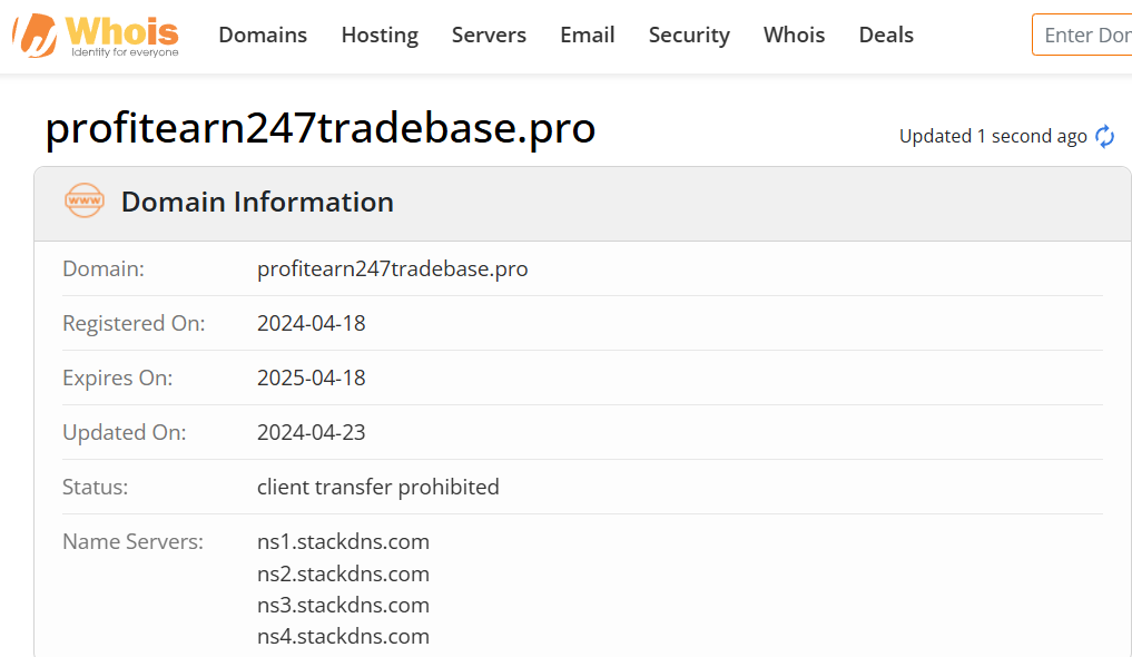 Whois lookup results