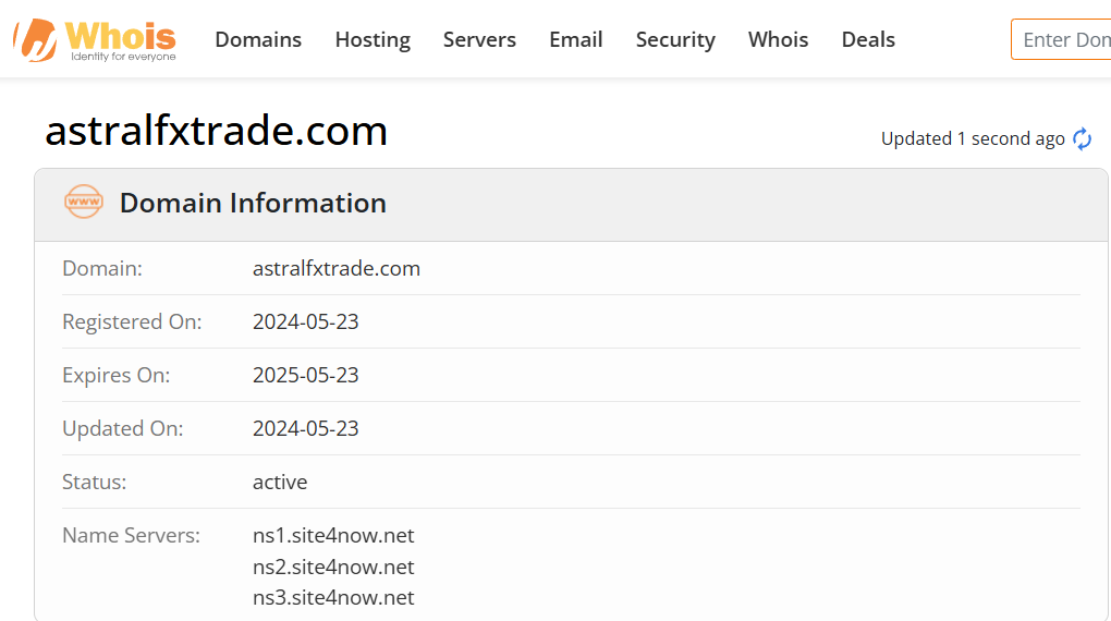 Whois lookup results