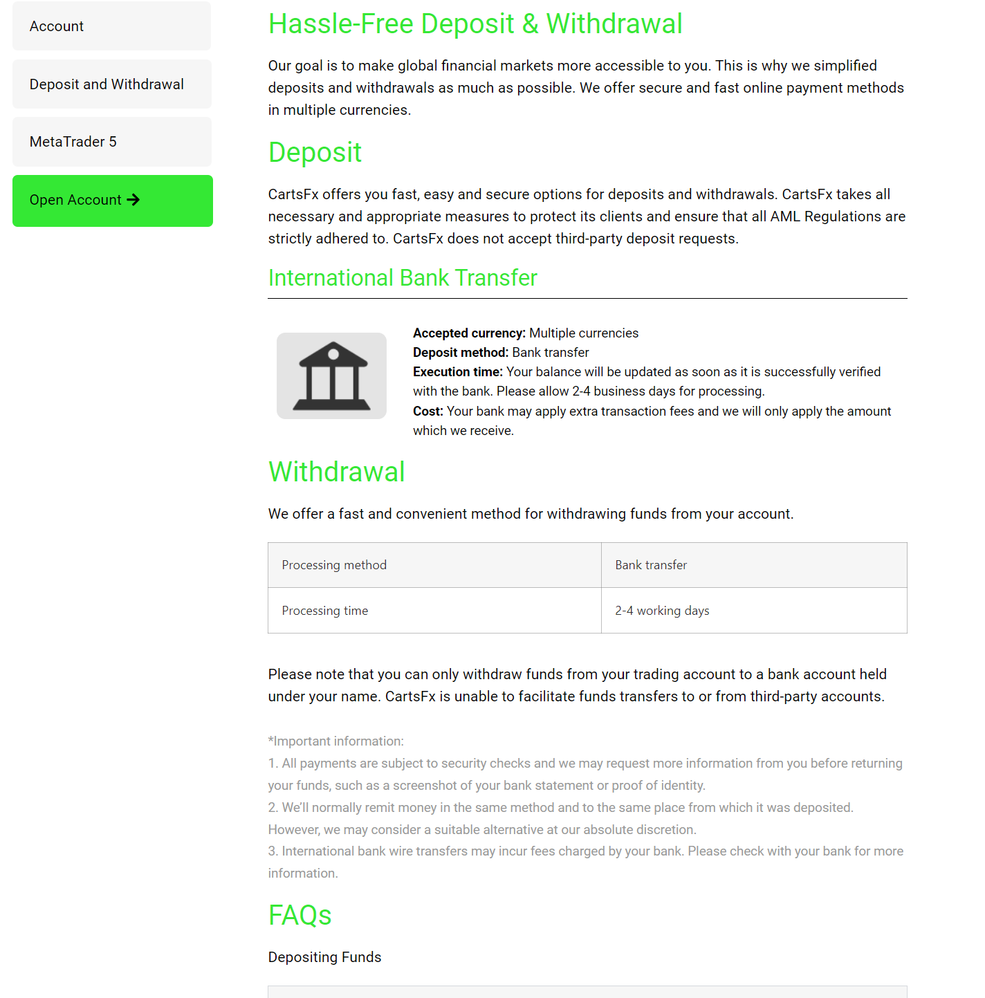 Deposits and Withdrawals