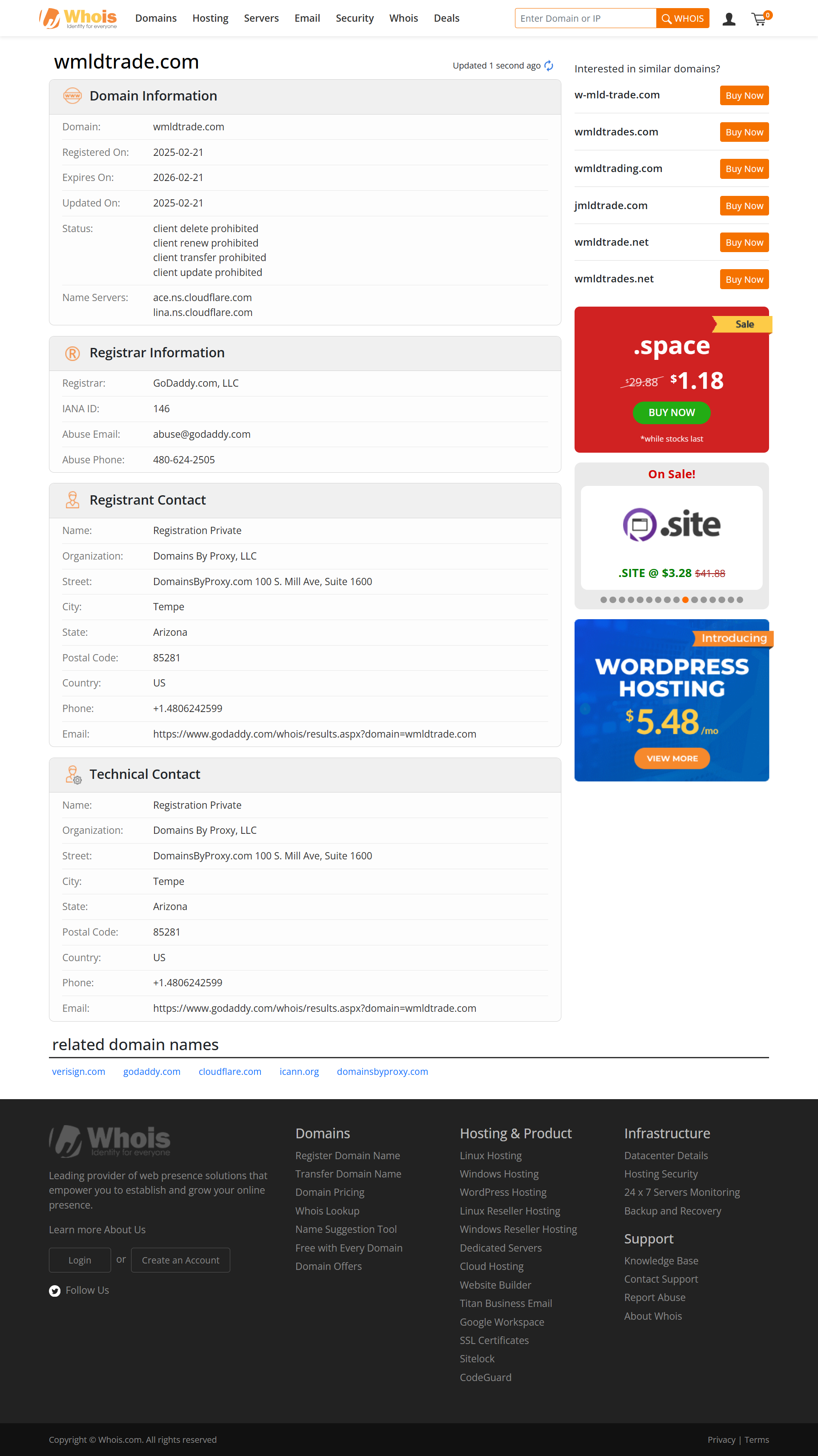 Whois lookup results