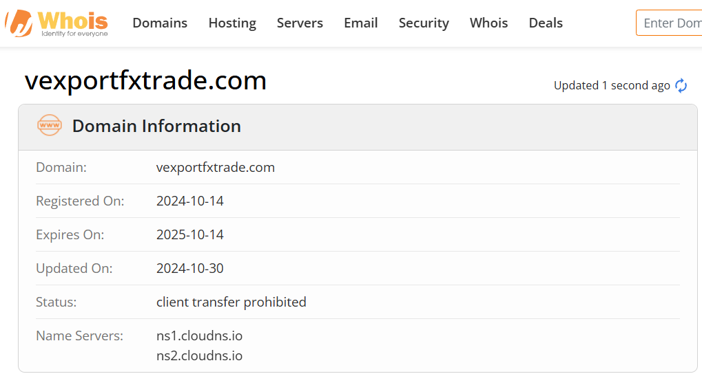 Whois lookup results