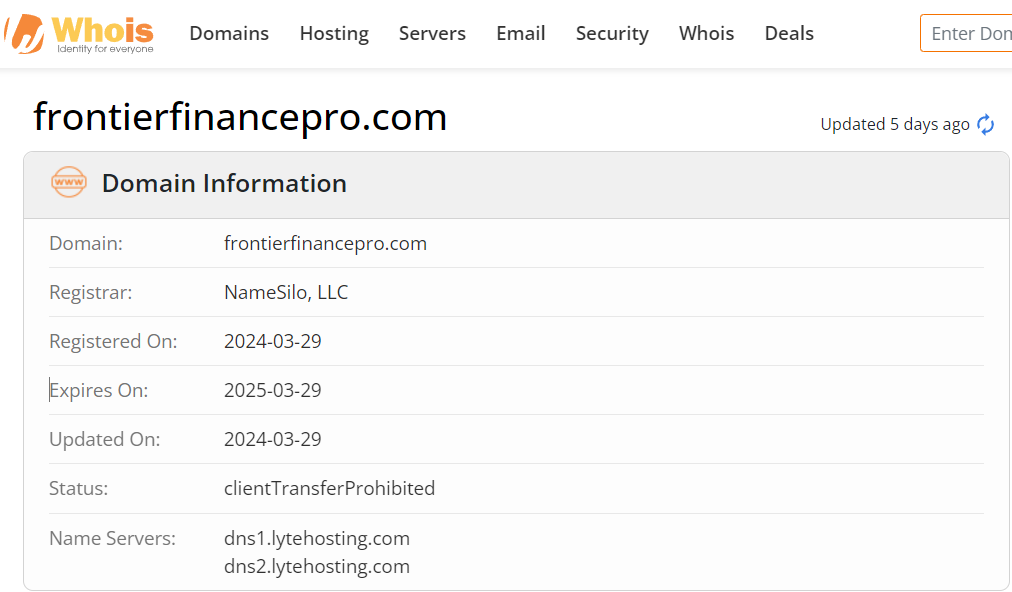 Whois lookup results
