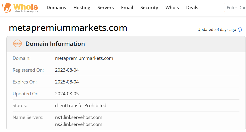 Whois lookup results