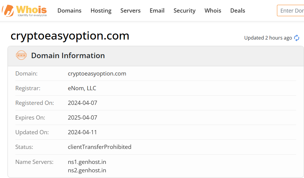 Whois lookup results
