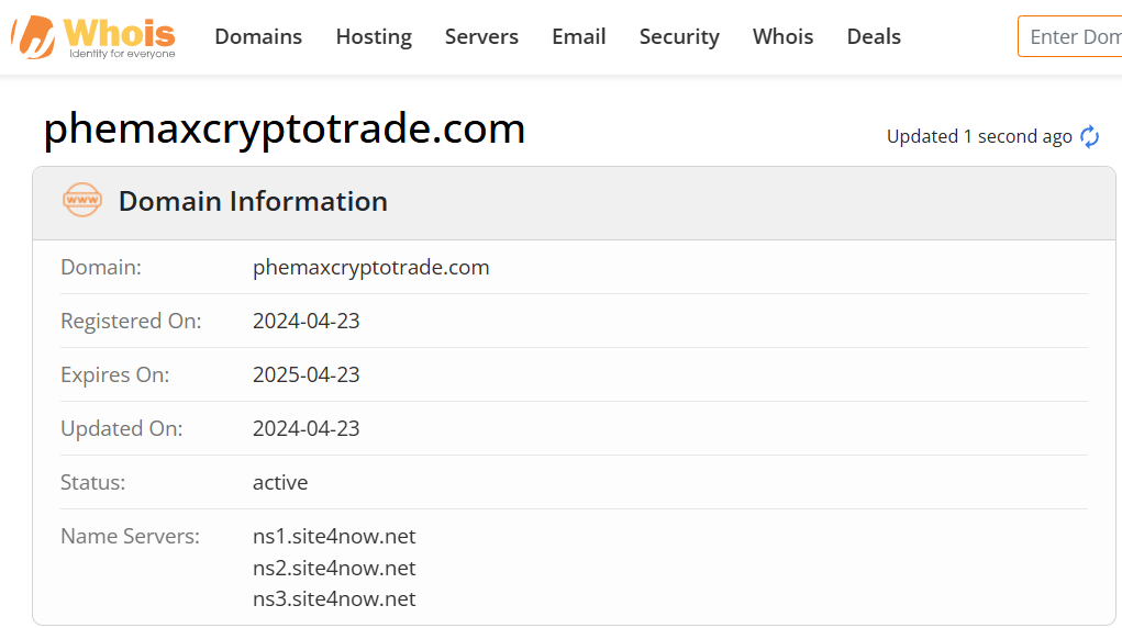 Whois lookup results