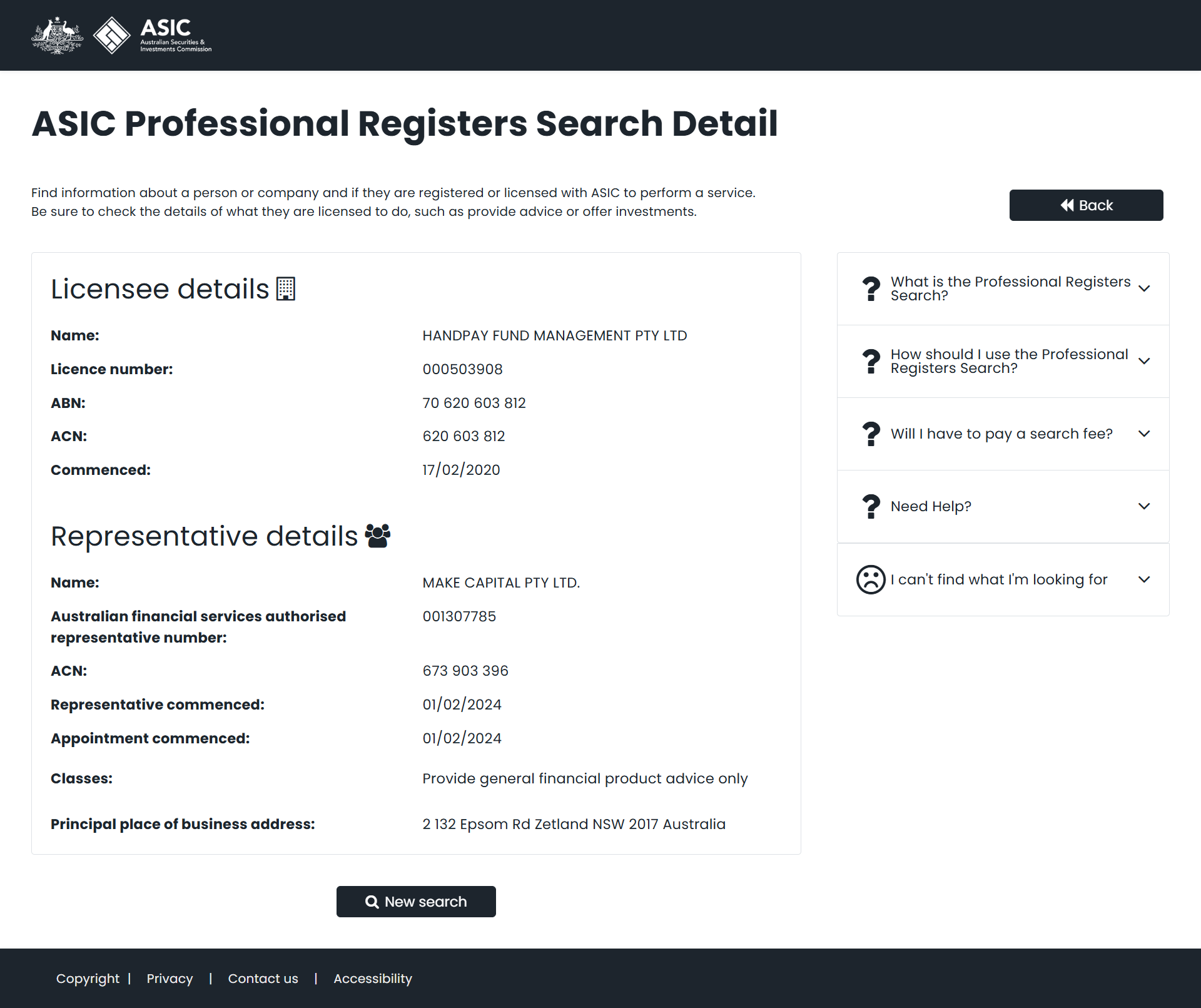 Australian Securities & Investments Commission（ASIC）