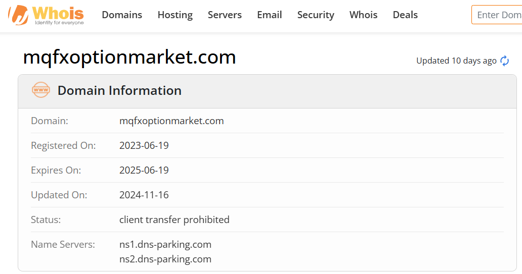 Whois lookup results