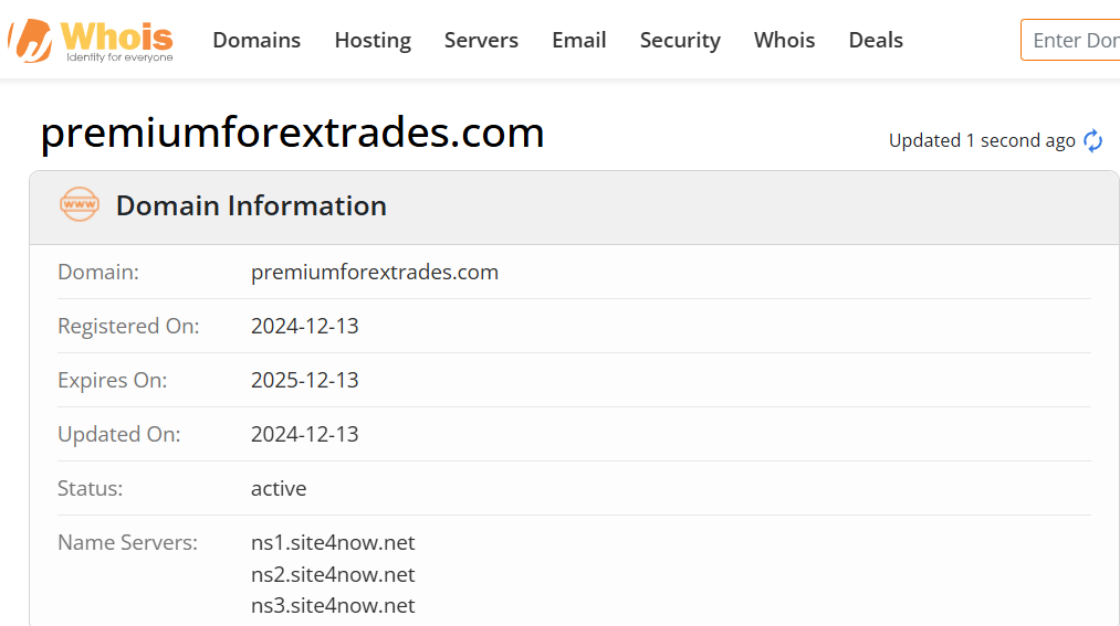 Whois lookup results