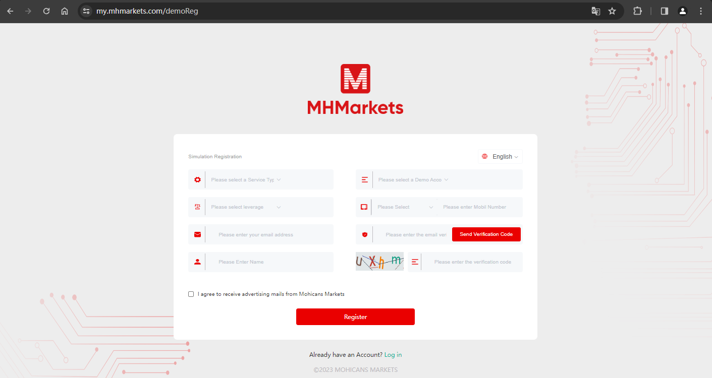 The official website displays account registration information