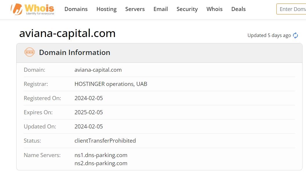 whois domain time of aviana-capital