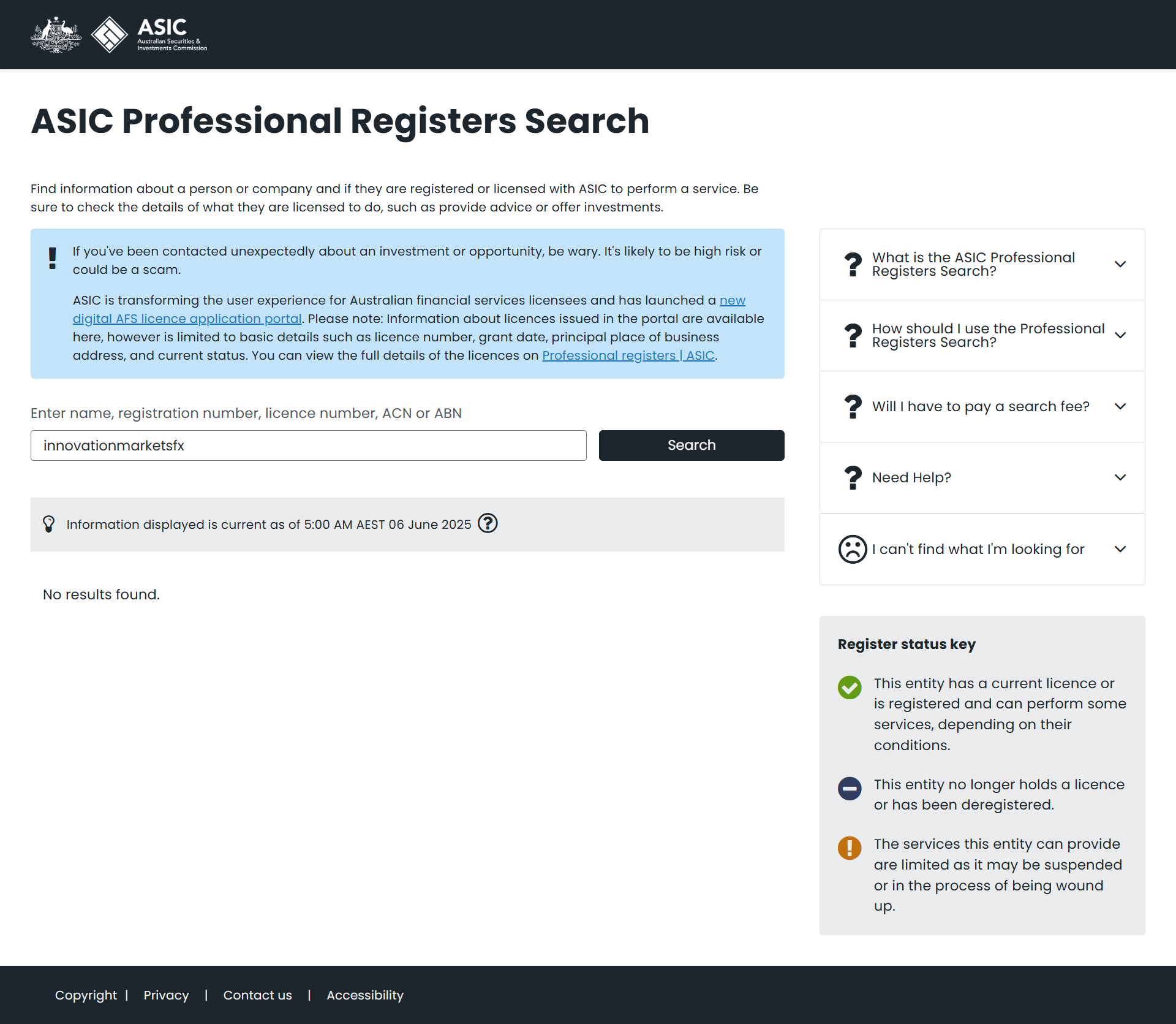 Australian Securities & Investments Commission（ASIC）