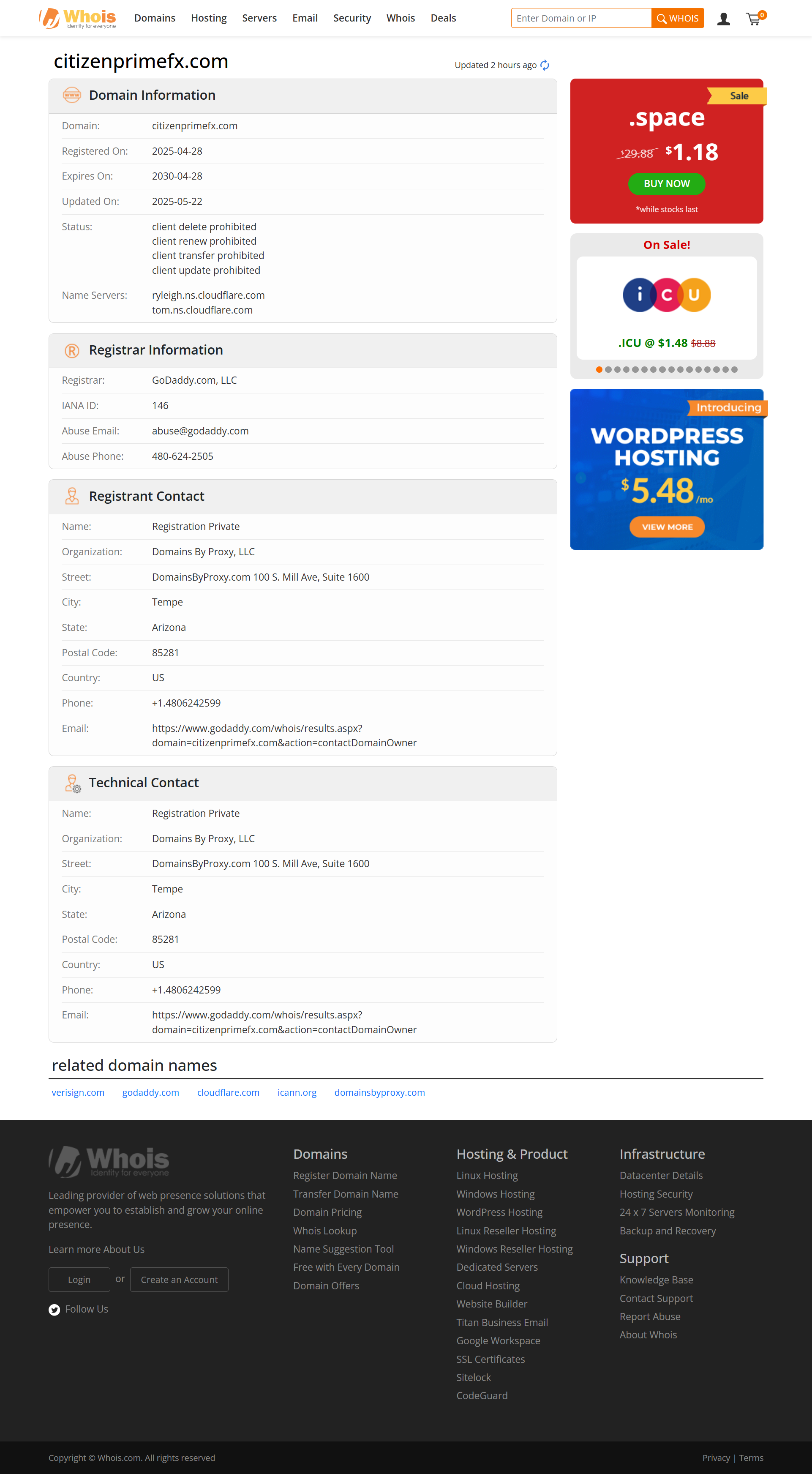 Whois lookup results