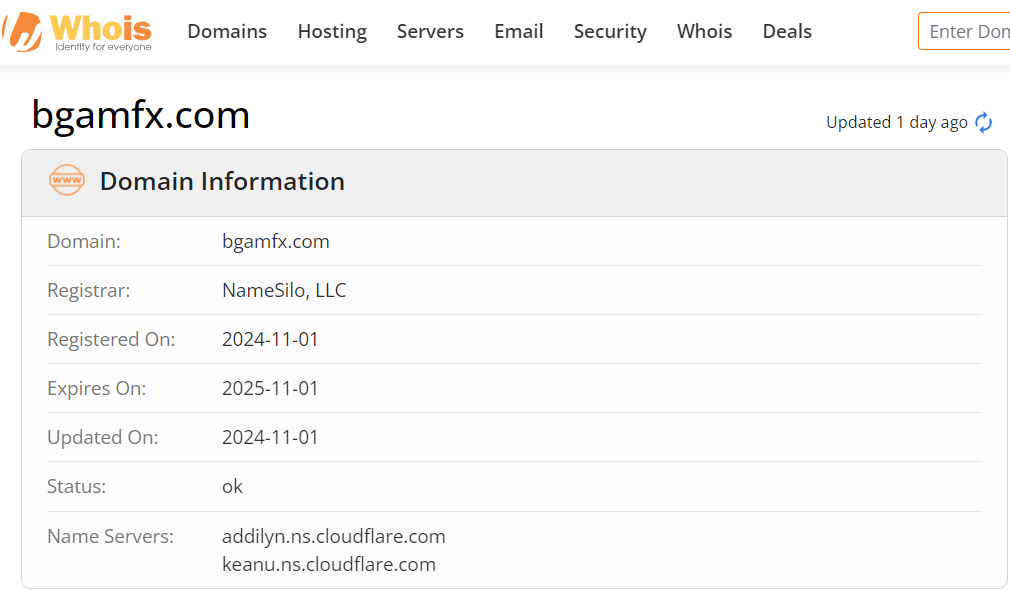 Whois lookup results