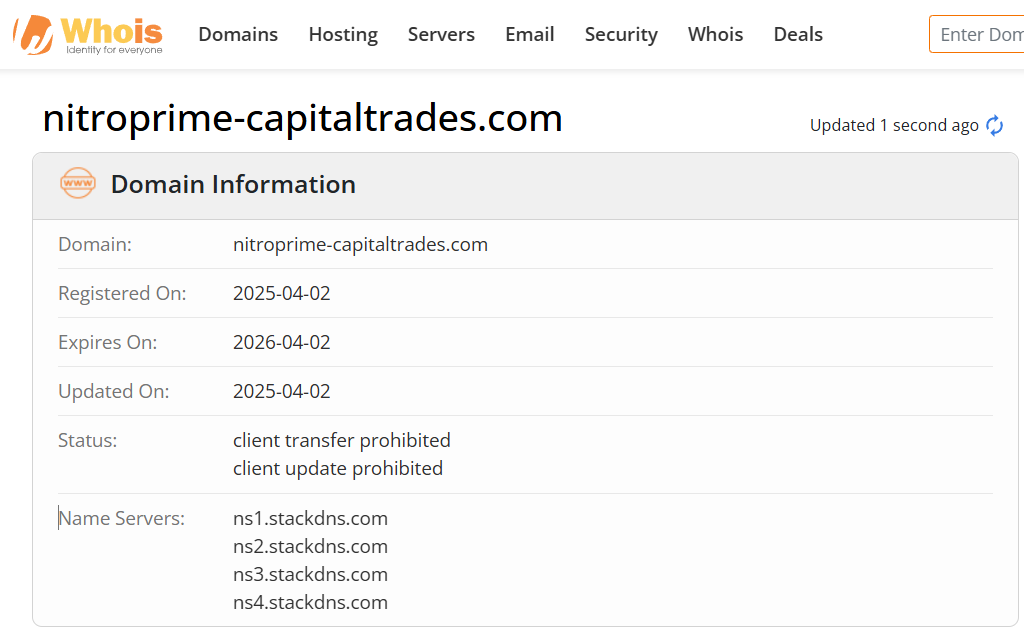 Whois lookup results