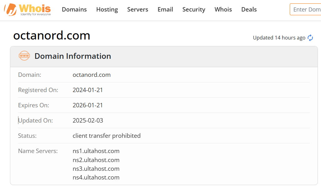 Whois lookup results