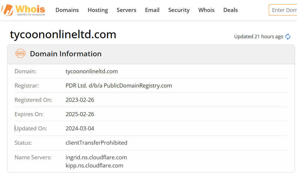 Whois lookup results