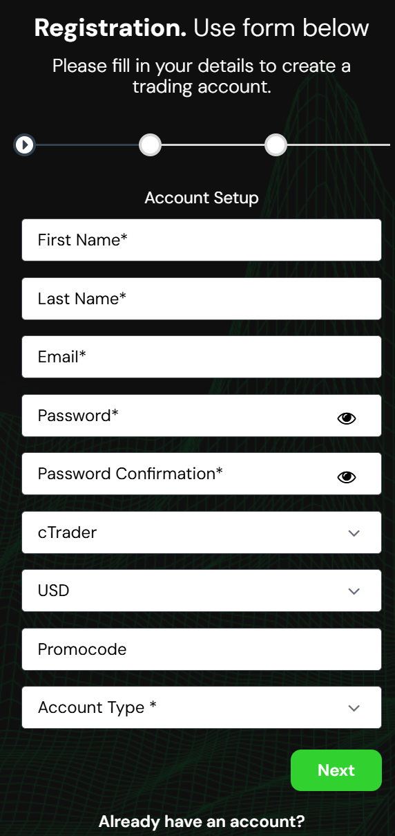 Registration form information