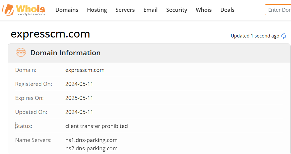 Whois lookup results