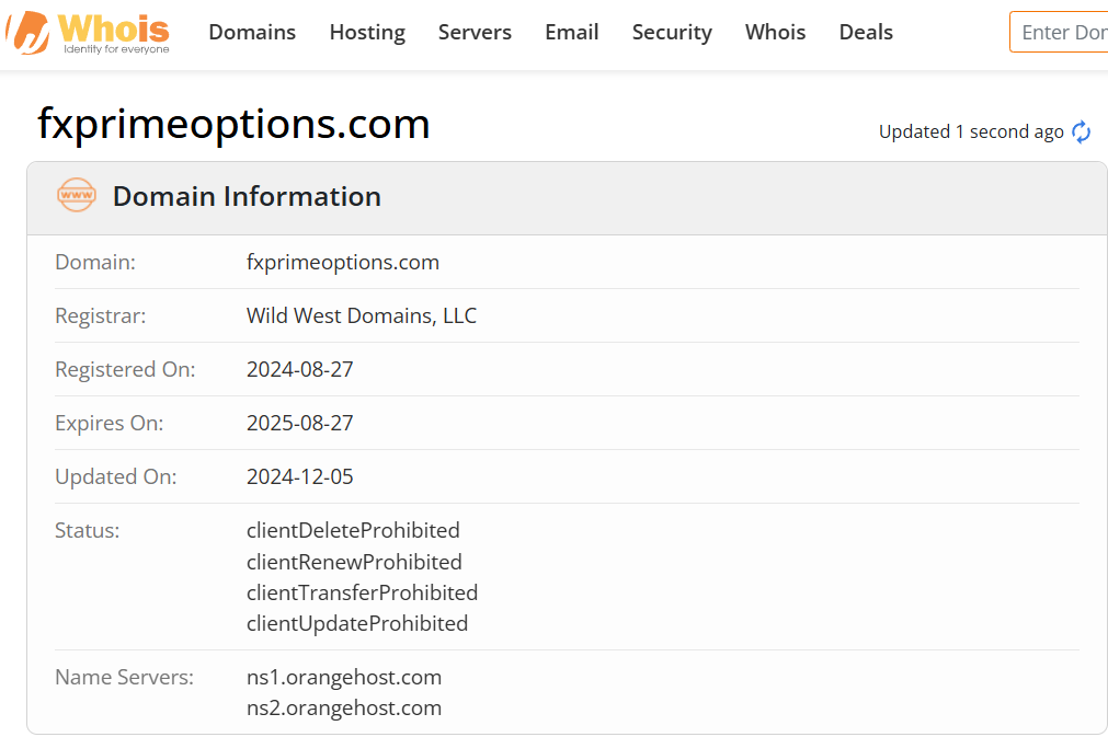 Whois lookup results