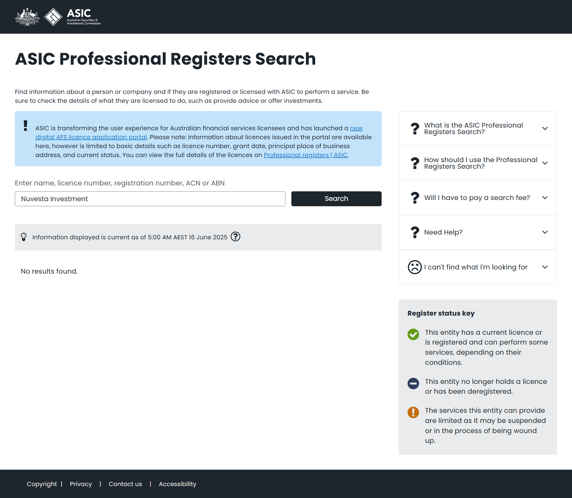 Australian Securities & Investments Commission（ASIC）