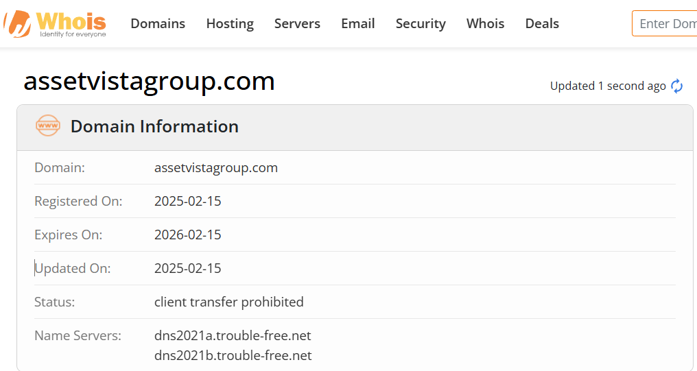 Whois lookup results