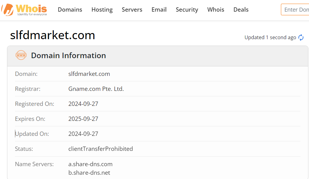 Whois lookup results