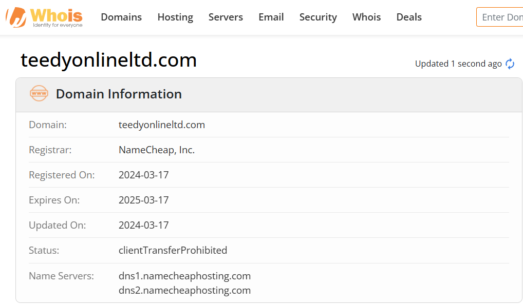 Whois lookup results