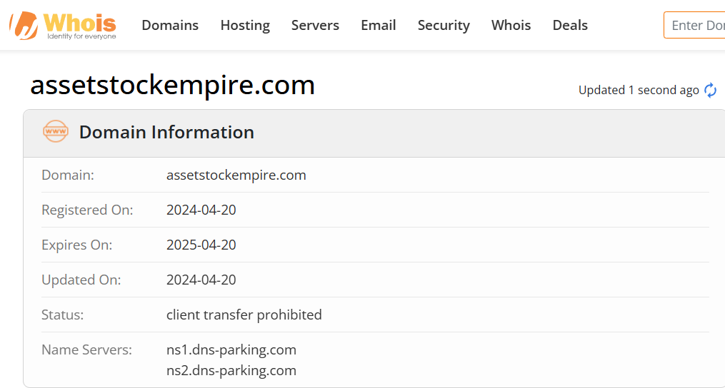 Whois lookup results