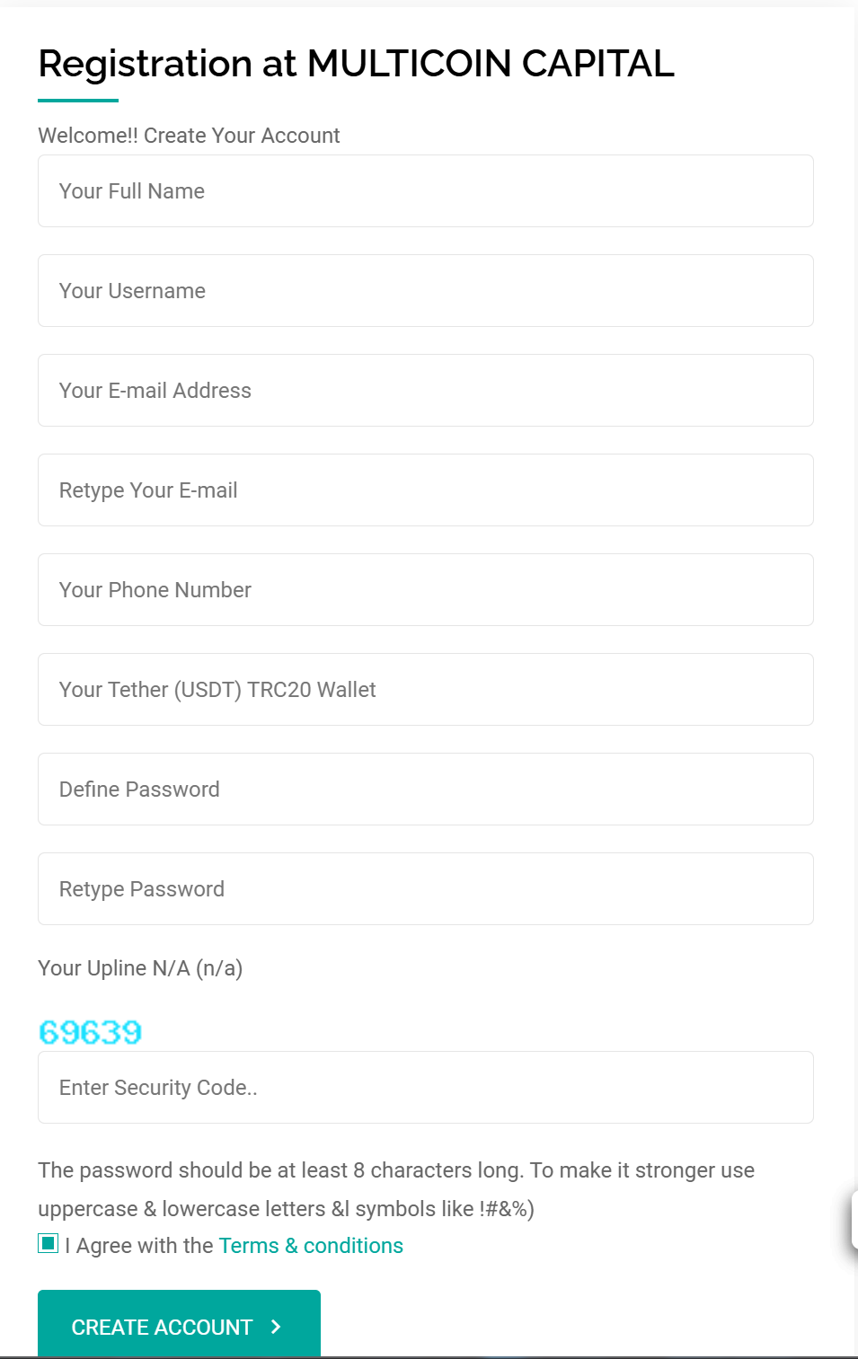 Registration form information