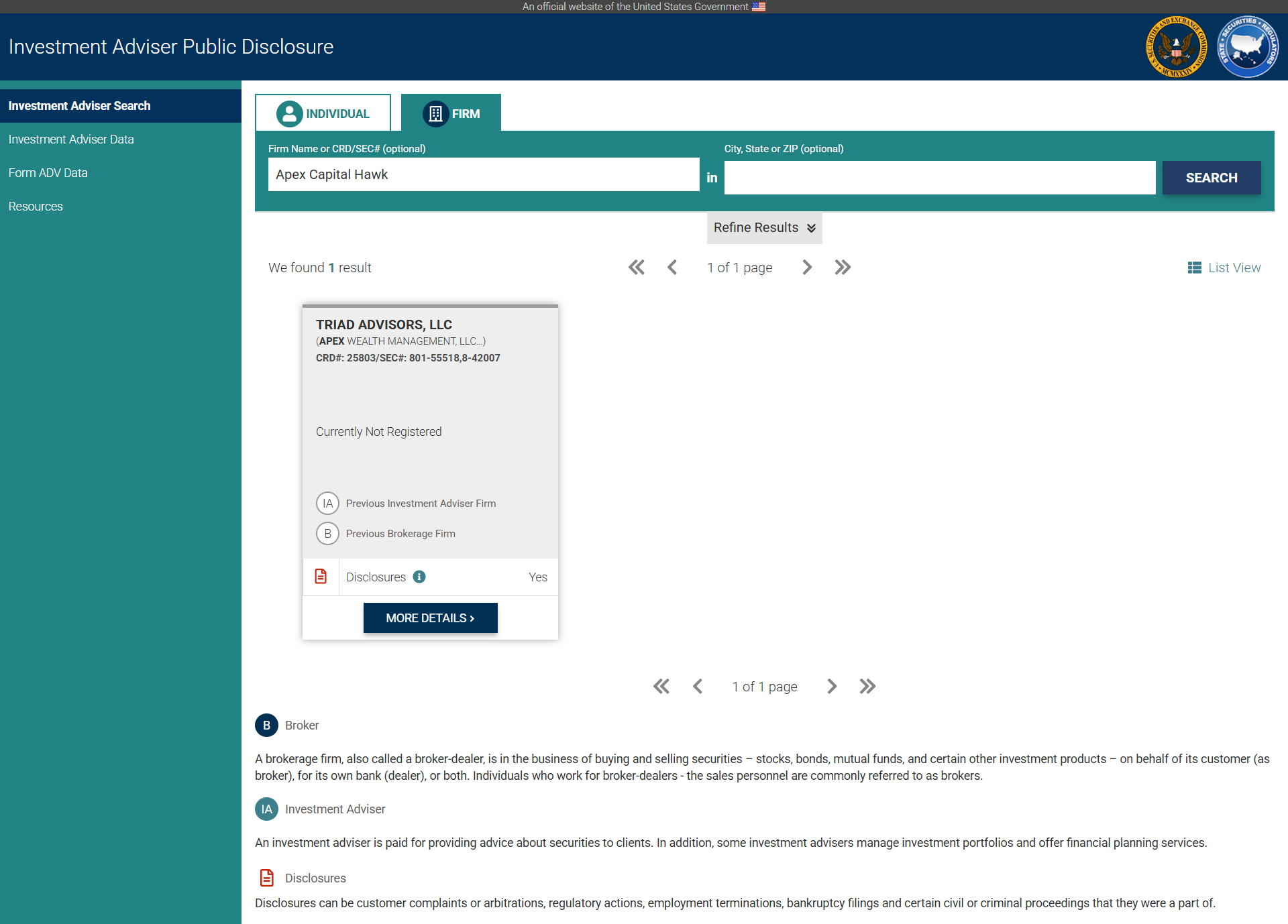 Investment Adviser Public Disclosure（IAPD）