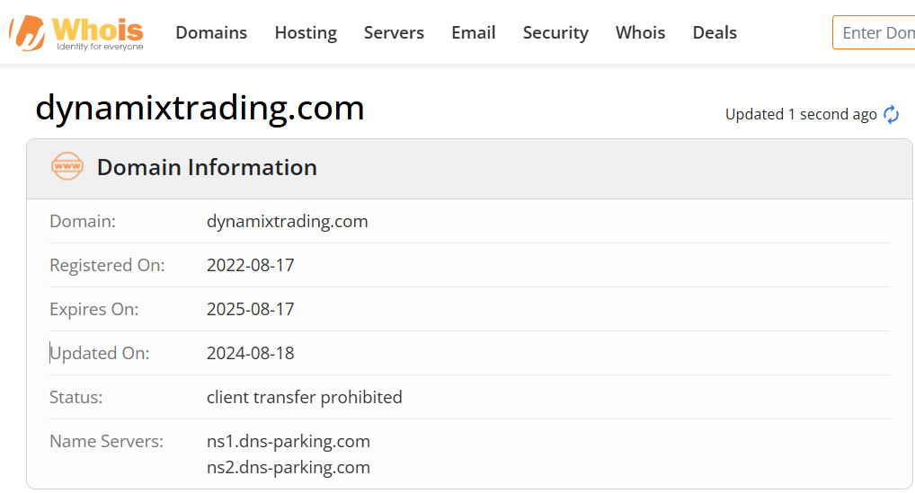 Whois lookup results