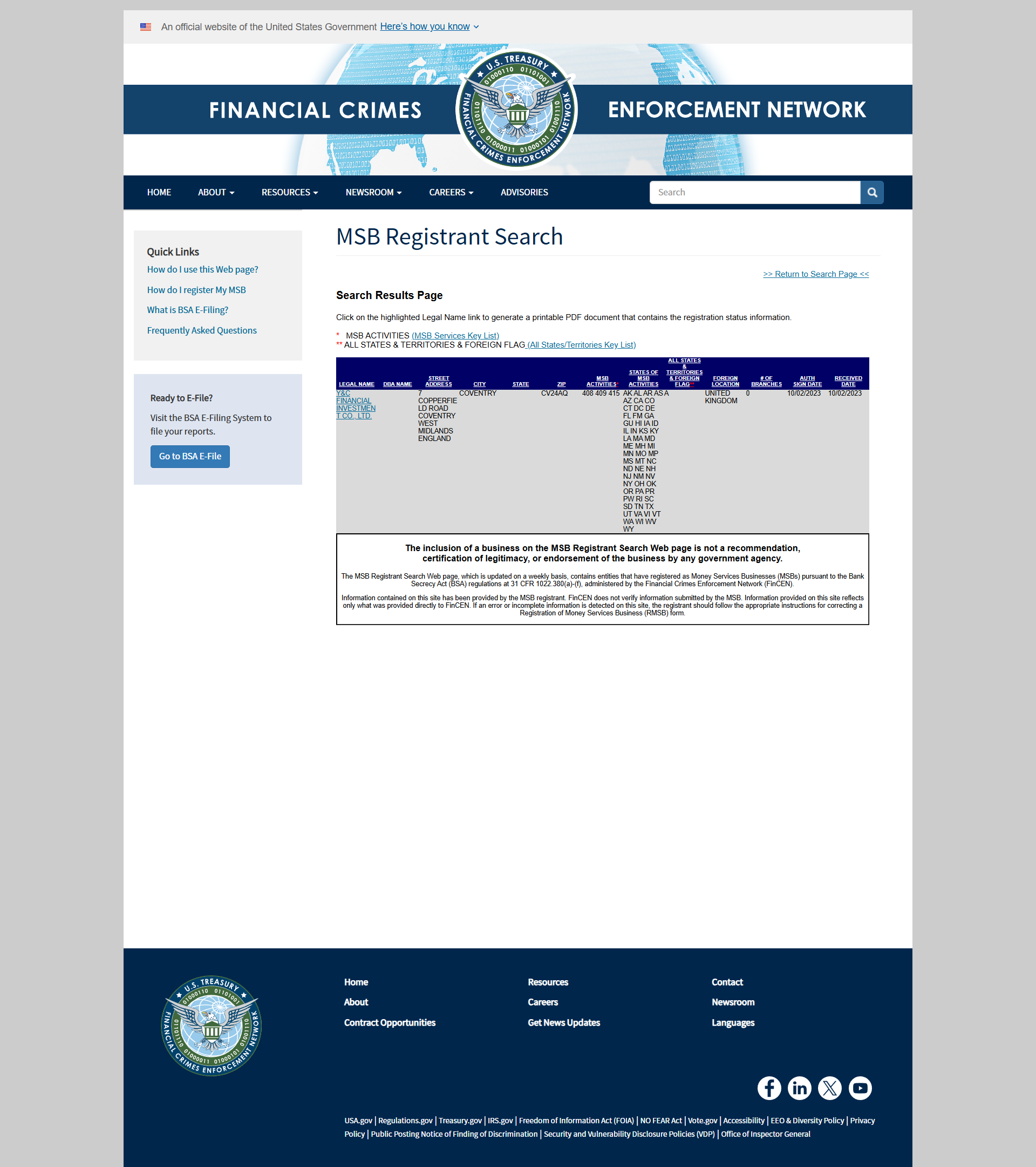 United States Financial Crimes Enforcement Network（FinCEN）
