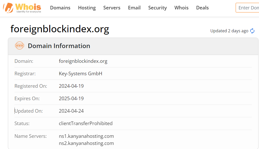 Whois lookup results