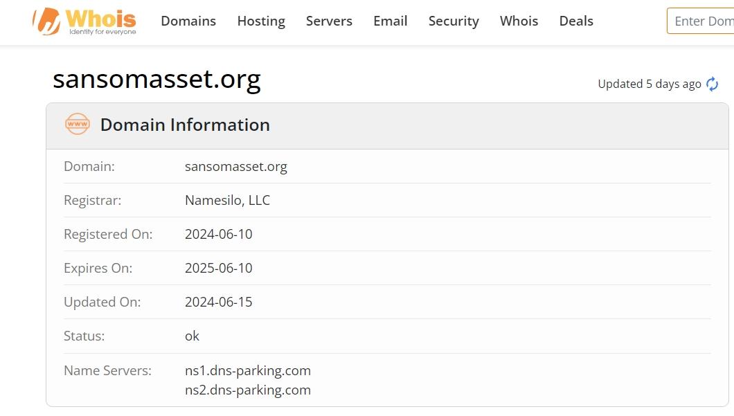 whois domain time of sansom asset