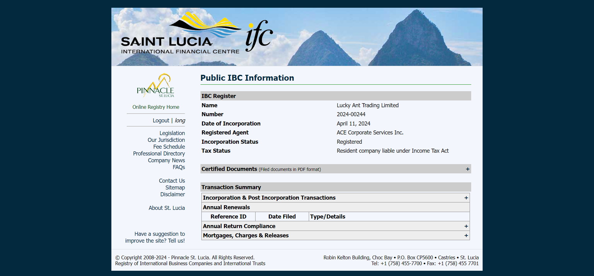 SAINT LUCIA INTERNATIONAL FINANCIAL CENTTRE(IFC)Official Website