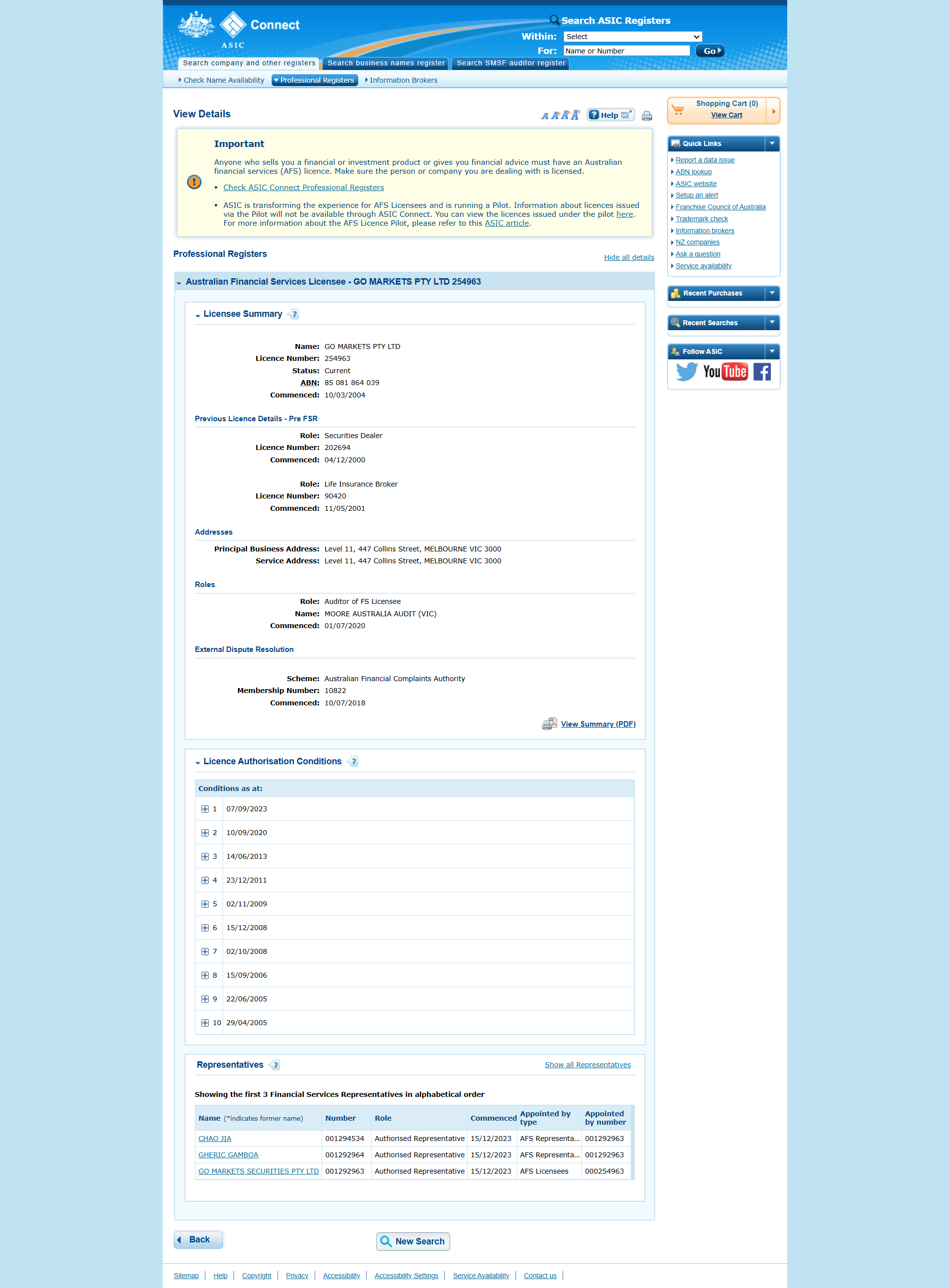 Australian Securities & Investments Commission Official Website